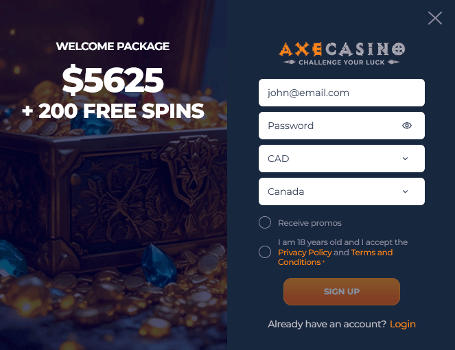 Signing Up at AXECASINO