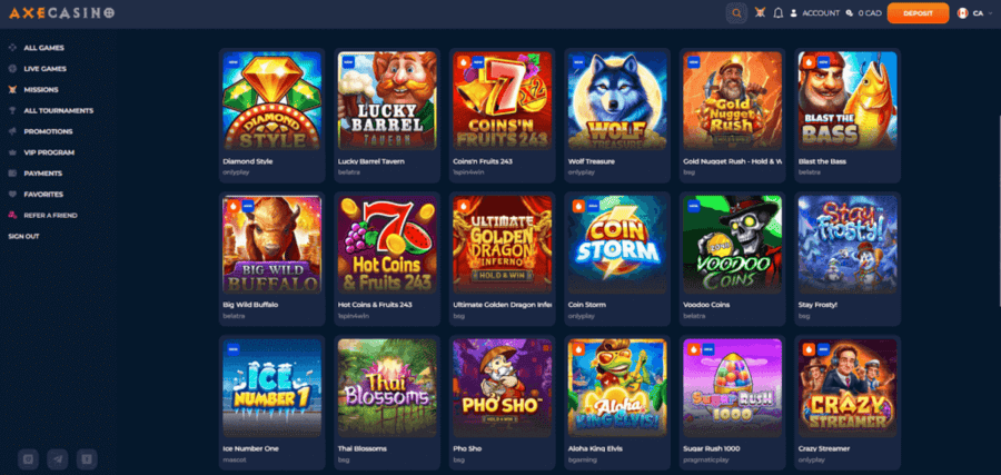 axecasino slots library